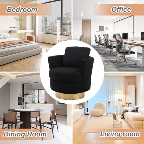 Gold Stainless Steel Base Teddy Swivel Chair, Black Comfy Living Room Accent