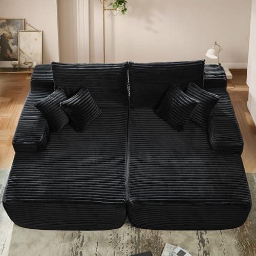 Ovio 81 Oversized Chaise Lounge with Plush Sofa Bed, No Assembly, Modern Fluffy Sleeper for Living Room or Bedroom, Black