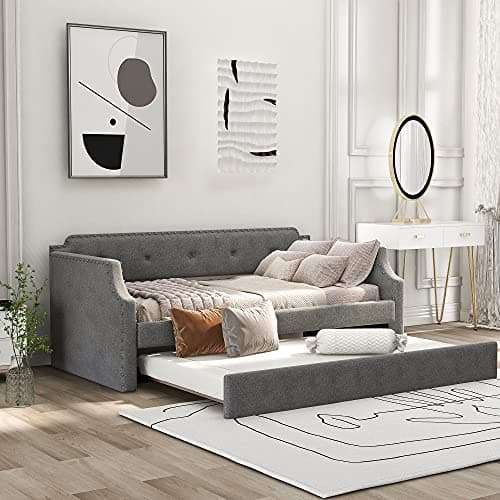 Meritline Beige Tufted Twin Daybed with Drawers & Storage