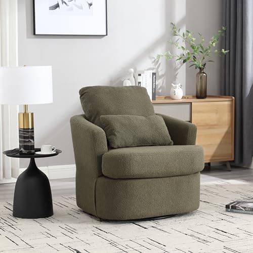 Brown PU Ergonomic Swivel Barrel Chair with Dual Pillow Support