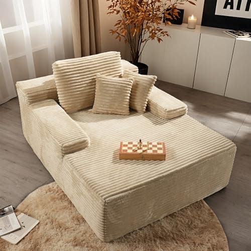 Oversized Cloud Couch, 67" Beige Upholstered Bed Sofa (Plush Corduroy)