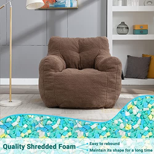Ultra Soft Beanbag Chair, Teddy Fabric Sofa for Adults & Kids, Chocolate