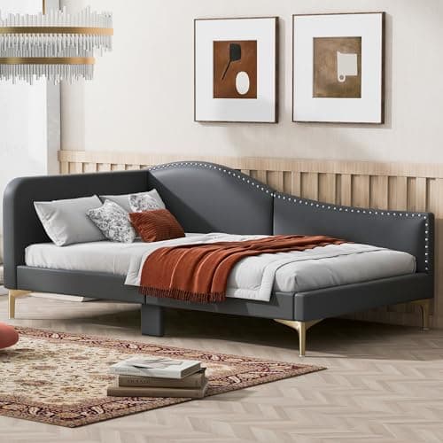 Merax Grey Twin Upholstered Daybed with Headboard and Armrest