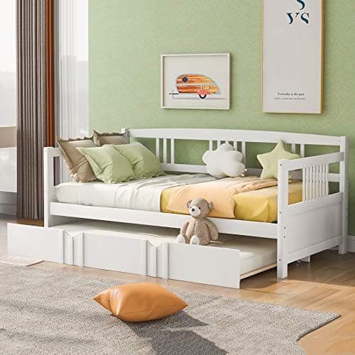 Merax Dark Espresso Twin Daybed with Rails and Wooden Slats