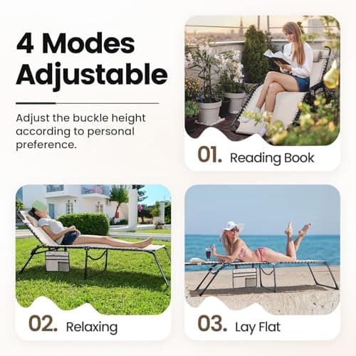 EZCHEER 16-inch Extra High Outdoor Recliner, Beige, 300lbs Capacity