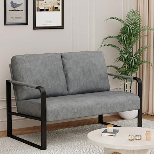 Mid Century Modern Dark Brown Faux Leather Love Seat Mini Couch