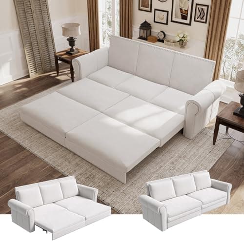 Light Brown 93.7" 3-in-1 Recliner Sleeper Sofa Bed, Faux Leather Office Living Room