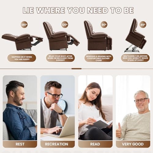 Elderly Recliner Chair with Massage, Heating and USB Ports (Red Brown)
