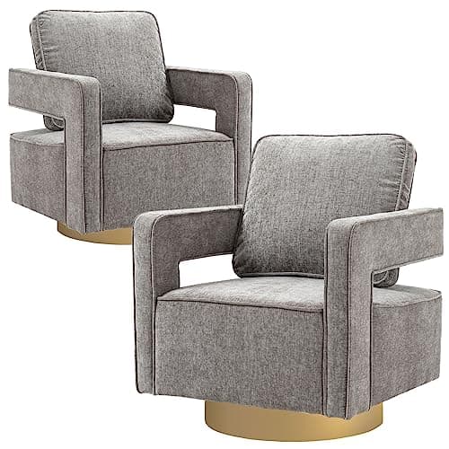 ODUWA Modern Round Boucle Swivel Chair Set of 2, Black Base, Living Room Nursery Comfortable