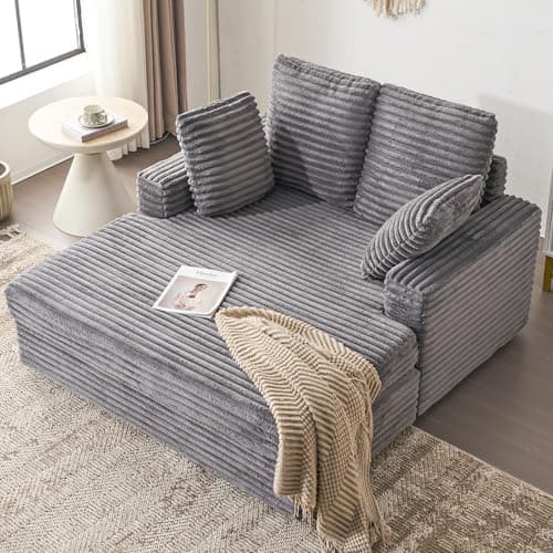 Furnimart 58 Inch Fluffy Corduroy Sleeper Chaise Lounge, Gray