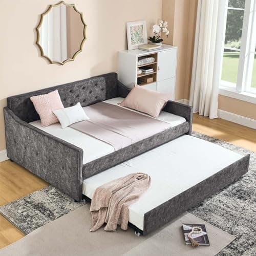 Modern Queen Size Upholstered Daybed with Storage Drawers