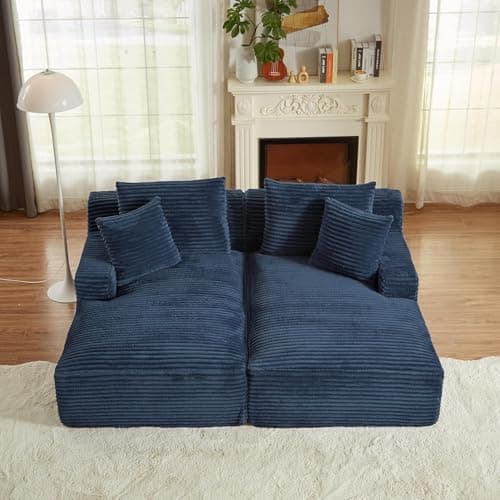 Oversized Pink Corduroy Chaise Lounge Chair with Recliner & Throw Pillows