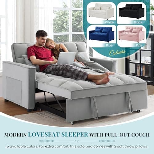 Antetek Modern Velvet Reclining Sleeper Sofa Bed, Grey