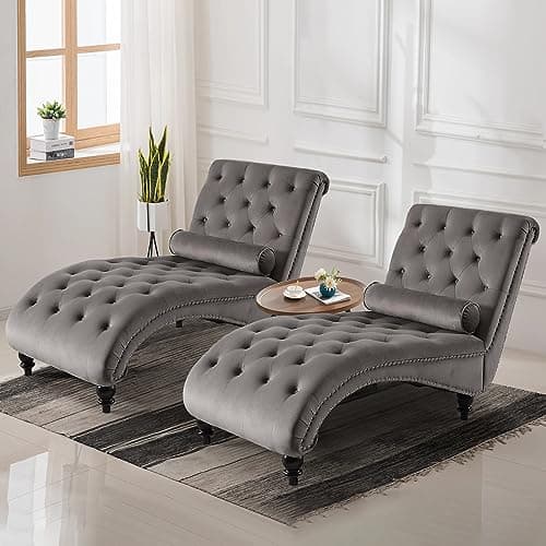 Modern Velvet Chaise Lounge Chair for Living Room or Bedroom - Grey