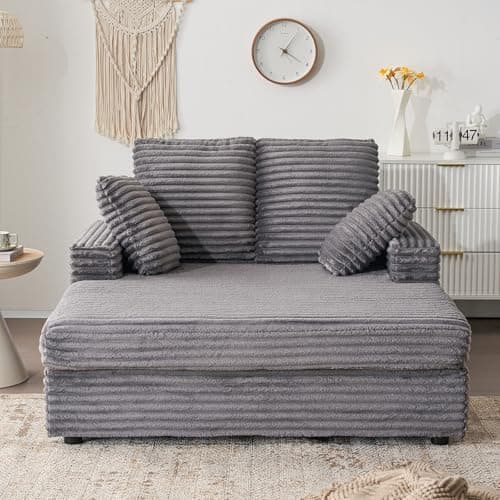 Furnimart 58 Inch Fluffy Corduroy Sleeper Chaise Lounge, Gray