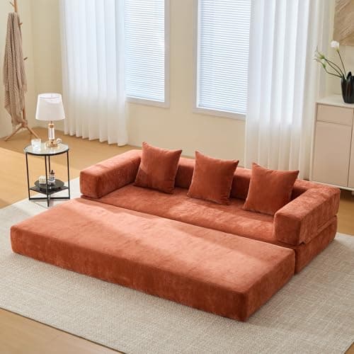 Beige Cylindrical Pillow Convertible Sleeper Sofa Bed