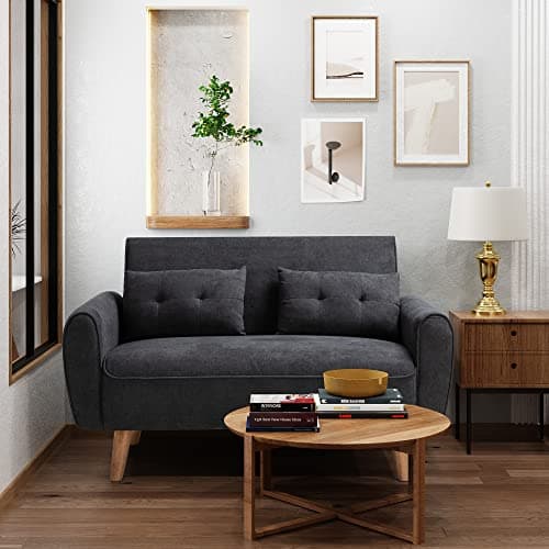 Shintenchi Dark Grey Mid Century Fabric 2-Seat Loveseat Sofa