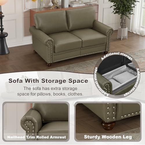 Modern Loveseat with Storage, Faux Leather Sofa