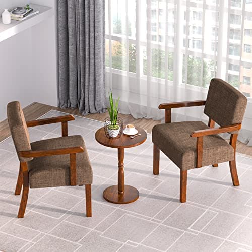 2-Piece Accent Chair Set with Table for Living Room, Bedroom, Reading Room, Waiting Room (Brown)