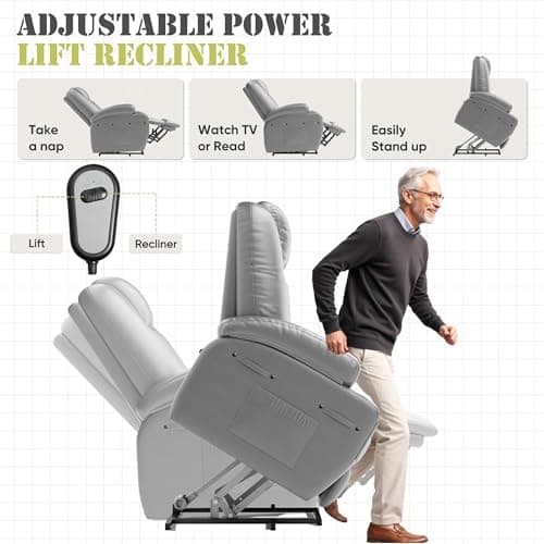 JUMMICO Electric Recliner with Footrest and Massage for Elderly (Gray Leather)