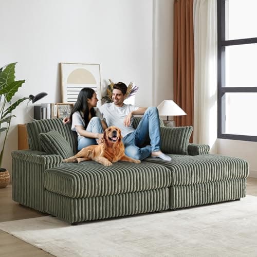 Oversized Chaise Lounge Chair with Ottoman and Storage Space for Living Room, Office (3 Seater, Green)