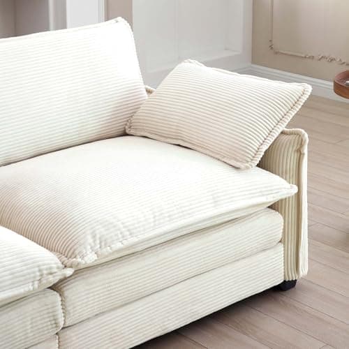 Beige Oversized Corduroy Chaise Lounge with Ottoman & Recline