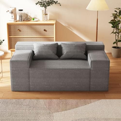 Modern Loveseat Sofa for Small Spaces, No Assembly Needed, Sleeper Sofa with Pillows, Cat-Scratch Resistant Linen - Grey