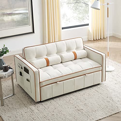 Upgraded Velvet Sleeper Sofa Bed with Pull Out Bed and 2 Pillows for Small Space