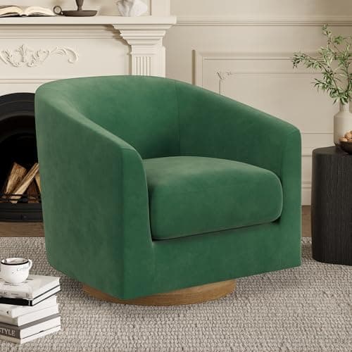 Ivory White Swivel Accent Chair with Solid Wood Base - For Bedroom, Reading, or Waiting Room