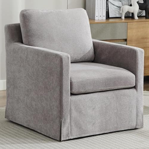 Light Gray Wavy Chenille Swivel Chair - Mid Century Modern Living Room Accent