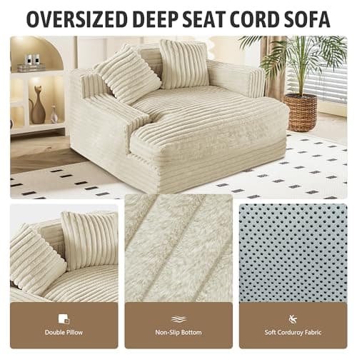 Beige Oversized Chaise Lounge Chair - Large Floor Recliner for Living Room and Bedroom