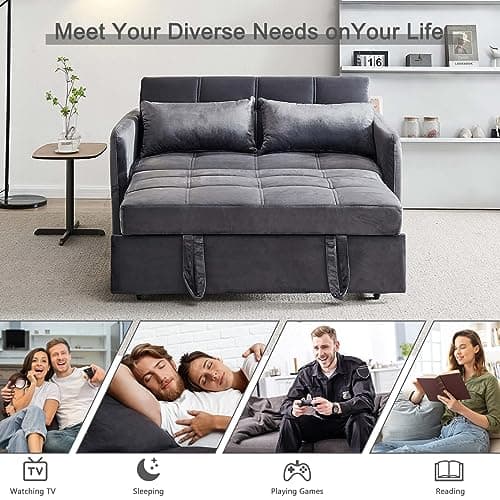 Modern Velvet Sleeper Sofa with USB and Adjustable Backrest