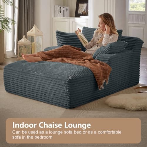 Dark Grey 49.2" Oversized Chaise Lounge Chair with Pillows