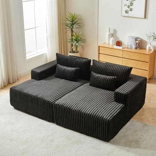 Beige Oversized Chaise Lounge Chair, 87" Plush Corduroy Sofa