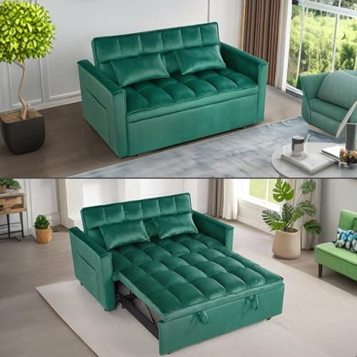Black 3-in-1 Velvet Couch Bed with Recliner and Pillows, Full Size Sleeper Sofa
