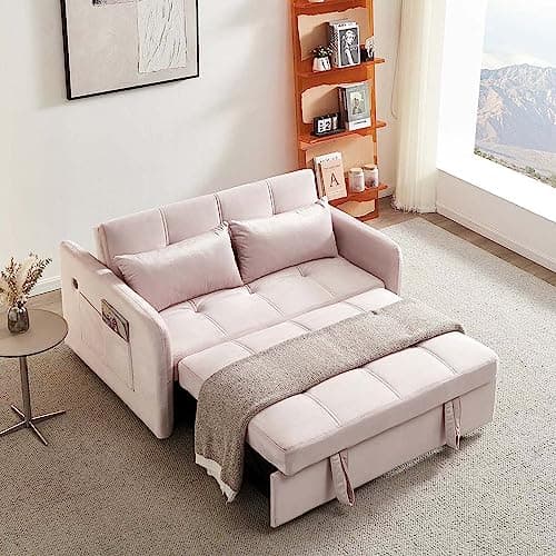 Modern Velvet Sleeper Sofa with USB and Adjustable Backrest