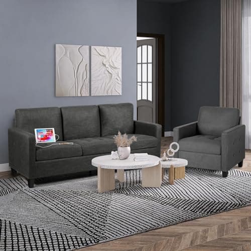 72" 3 Seater Gray Couch with USB Ports for Small Spaces
