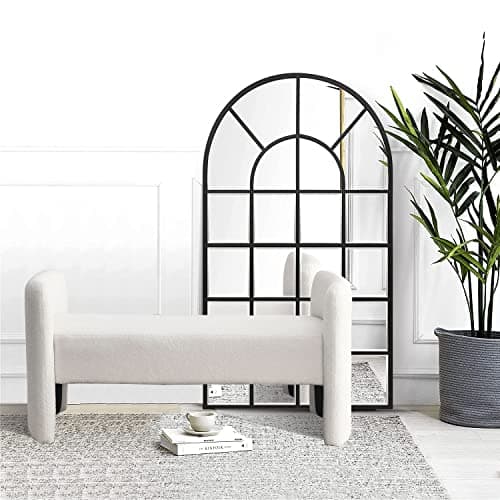 End of Bed Ottoman Bench, 52 Upholstered Entry Bench with Teddy Fabric for Living Room and Bedroom