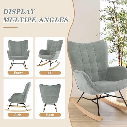 LSSPAID Grey Upholstered Glider Rocking Chair for Living Room & Nursery