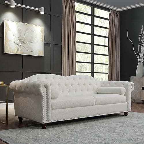 Modern 3-Seater Sofa Couch for Small Spaces, Teddy White
