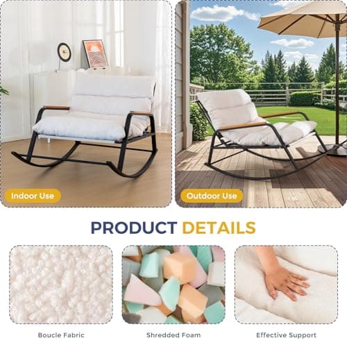 MAXYOYO Beige Adjusting Reclining Rocking Chair with Wide Teddy Cushion