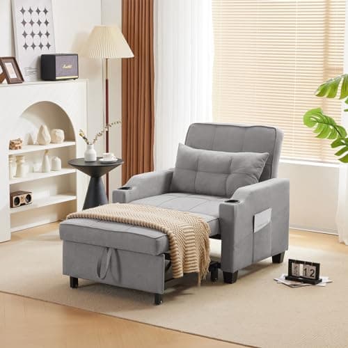 VINGLI 3-in-1 Convertible Sofa Bed with USB Ports and Cup Holders, Dark Grey
