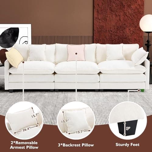 Ihanherry 111.4 Inch 3-Seater Cloud Sofa, Modern Breathable Living Room Couch