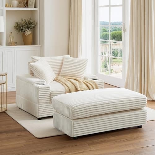 Oversized Chaise Lounge Chair with Ottoman for Indoor Use