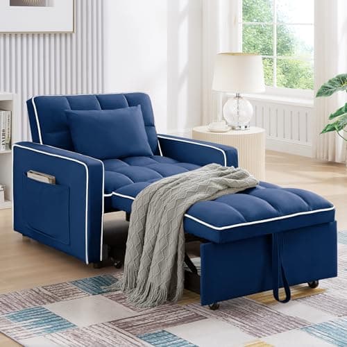 3-in-1 Velvet Convertible Sofa Bed, Black, Living Room Sleeper Chair