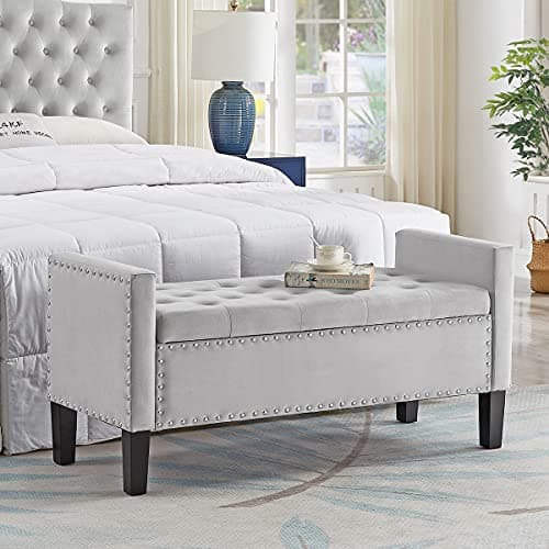 24KF Large Rectangular Upholstered Linen Tufted Ottoman Benchmark