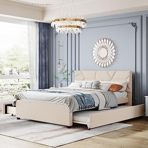 Upholstered Daybed with Trundle, Drawers, and Wood Slat Support Frame - Grey