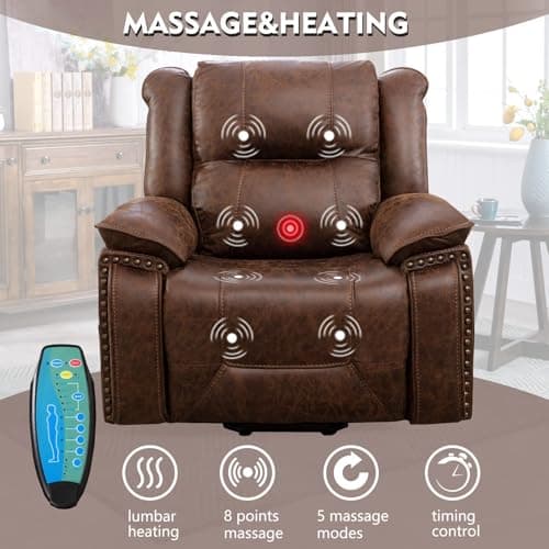 CANMOV Electric Recliner Chair with Massage and Heat, Brown