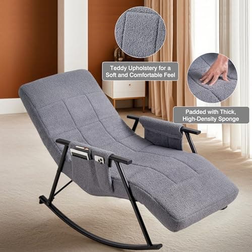 VECELO High Back Teddy Upholstered Glider Rocking Chair with Foot Rest