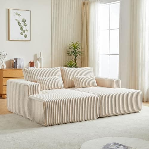 Beige Oversized Chaise Lounge Chair, 87" Plush Corduroy Sofa